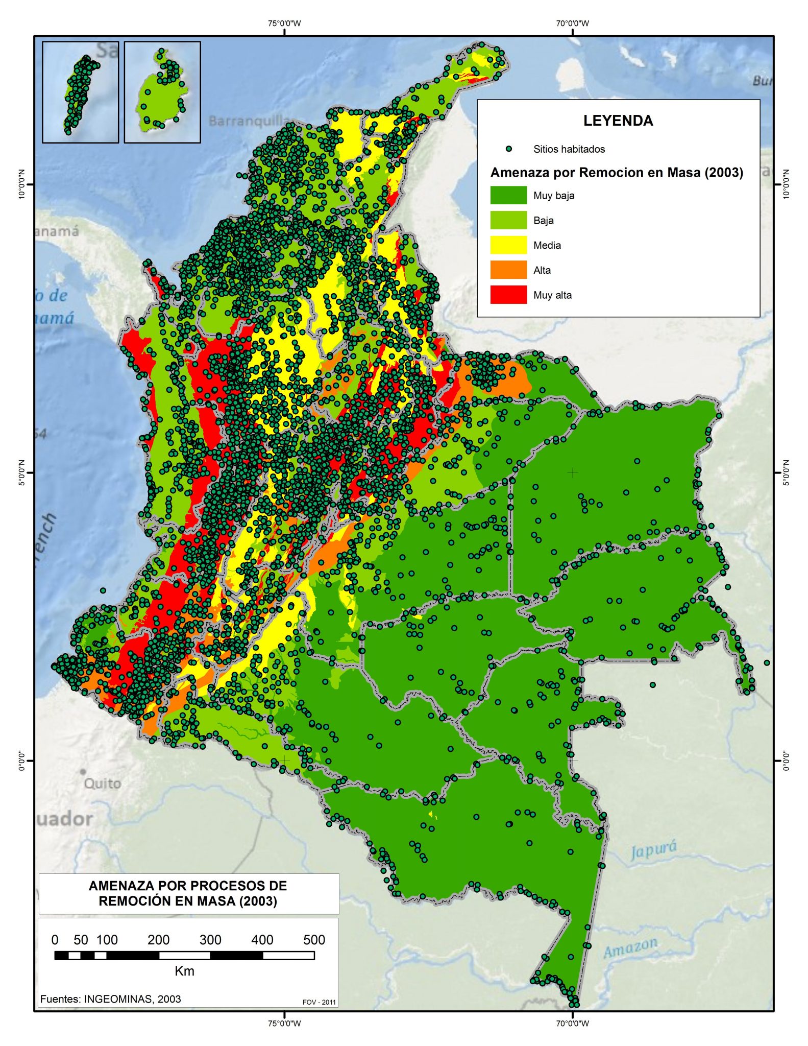 Mass removal risk and settlements. Source: Instituto Humboldt 2011