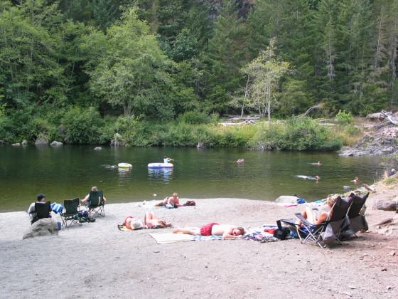 Visitors enjoying a summer afternoon at Sooke Potholes Regional Park. Photo: CRD Image Library.