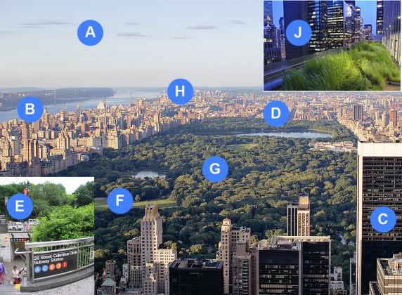 The Urban Microbiome. Microbes in the city can be found in the atmosphere (A), water (B), buildings (C), roads (D), subways (E), soil (F), vegetation (G), combined sewer overflow (CSO) outfalls (H), and green roofs (J). Background Image: Alfred Hutter