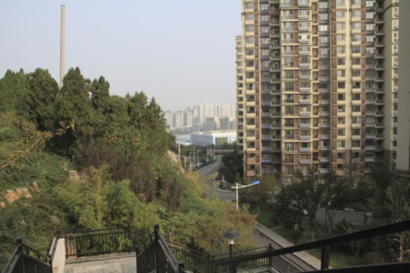 : City of Jinan. New multifamily neighborhood. Surrounding forest (on hills with Platycladus orientalis ) is used as a neighborhood park. New pathways and traditional pavilions are arranged following canons of classic Chinese parks. Local rocks are used in the construction of the park and in inner green areas. Here, the landscape architect tried to have identity of place by using local material. Local people influenced the choice of plant material so the plant list is a bit different from the one that we have earlier described.