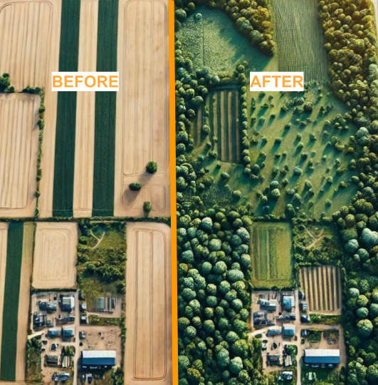 An AI-generated image of a field with and without plants